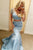 Mermaid V-Neck Sky Blue Two Piece Prom Dress Short Sleeves with Beading GJS227