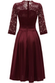 Burgundy 3/4 Sleeves Lace Formal Dress Halloween Dress GJS663