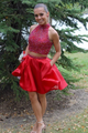 High Neck Short Red Prom Dress Beading with Pockets LBQ0108