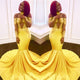 Mermaid Yellow Long Sleeves Appliques Lace Prom Dress LBQZ3188