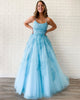 Scoop A Line Tulle Long Prom Dresses With Appliques LBQ0820