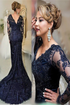 Mermaid V Neck Open Back Long Sleeves Tulle Appliques Prom Dresses LBQ3921