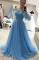 Off the Shoulder Tulle Long Prom Dresses with Appliques and Beading ZXS383