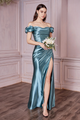 BEAUTIFUL OFF SHOULDER SHINY SATIN GOWN GJS655