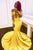 Mermaid Yellow Long Sleeves Appliques Lace Prom Dress LBQZ3188