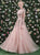 A Line Pink Chiffon Long Sleeves Appliques Open Back Prom Dresses