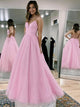 A Line Pink Long Prom Dresses, Backless V-neck Evening Dresses GJS269