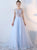 Blue A Line Scoop Appliques Lace Up Tulle Prom Dresses 