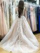 A Line Tulle Scoop Appliques Sleeveless Prom Dresses