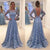 Long Sleeve Blue Lace A-Line Open Back Cocktail Evening Party Prom Dresses GJS424