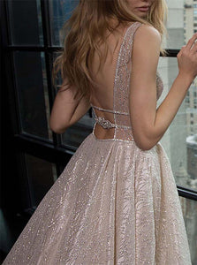 Silver Sequin Open Back Prom Dresses