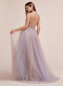 Charming Grey Beadings Prom Dresses with Slit