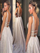 Chic Silver V Neck Beadings Sleeveless Prom Dresses