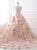 Pink A Line Appliques Sweep Train Appliques Lace Up Prom Dresses