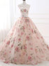 Pink A Line Appliques Sweep Train Appliques Prom Dress LBQ0475