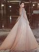  A Line Tulle With Beadings Zipper Prom Dresses Sweep Train