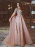  A Line Tulle With Beadings Prom Dresses Sweep Train LBQ0327