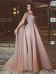  A Line Tulle With Beadings Prom Dresses Sweep Train
