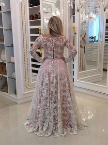 A Line Long Sleeves Lace With Appliques Prom Dresses