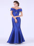 Mermaid Off The Shoulder Satin With Beadings Prom Dresses LBQ0324