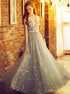 V Neck Floor Length Tulle Prom Dress with Appliques LBQ0486