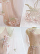 A Line Bateau Sweep Train Appliques Zipper Up Prom Dresses 