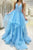 Baby Blue V Neck Long Prom Dresses, A-line Sleeveless Sweet Gown GJS236