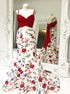 Spaghetti Straps Printed Satin Bowknot Prom Dress LBQ0387