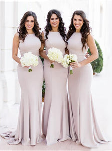 Mermaid Scoop Satin Pink Bridesmaid Dresses