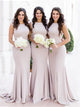Mermaid Scoop Satin Pink Bridesmaid Dresses