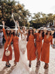 A Line V Neck Floor Length Orange Chiffon Bridesmaid Dresses