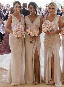 Champagne Bridesmaid Dresses with Sweep Train