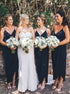 Spaghetti Strap V Neck Sheath High Low Bridesmaid Dresses LBQB0029