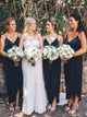 Dark Navy Spaghetti Strap Asymmetrical Bridesmaid Dresses