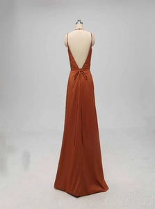 A Line V Neck Open Back Chiffon Floor Length Bridesmaid Dresses
