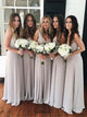 A Line V Neck Chiffon Bridesmaid Dresses with Slit