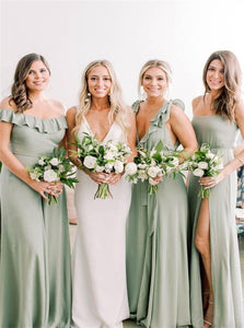 A Line V Neck and Sage Green Chiffon Bridesmaid Dresses