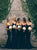 Navy Blue Pleats Bridesmaid Dresses with Sweep Train