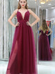 Long A Line Simple Spaghetti Burgundy Prom Dress LBQ0465