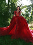 Mermaid V Neck Tulle Cap Sleeves Prom Dresses With Appliques LBQ0329