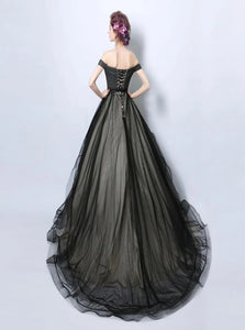 Ball Gown Off the Shoulder Tulle Lace Up Floor Length Prom Dresses
