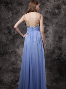 Lavender Chiffon A Line Straps Sequins Sleeveless Prom Dresses