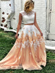 Two Piece A Line Scoop Short Sleeveless Open Back Chiffon Prom Dresses 