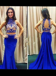 Mermaid High Neck Chiffon Prom Dresses 