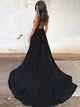A Line V Neck Sweep Train Sleeveless Backless Chiffon Prom Dresses