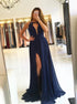 A Line With Appliques Open Back Halter Chiffon Prom Dresses LBQ0352