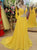 A Line Yellow Chiffon Straps Beadings Sweep Train Prom Dresses