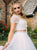 Criss Cross Straps Short Sleeves White Tulle Prom Dress with Beadings