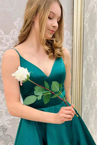 Cute V Neck Short Green Satin Prom Dress Homecoming Dress  GJS708