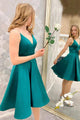 Cute V Neck Short Green Satin Prom Dress Homecoming Dress  GJS708